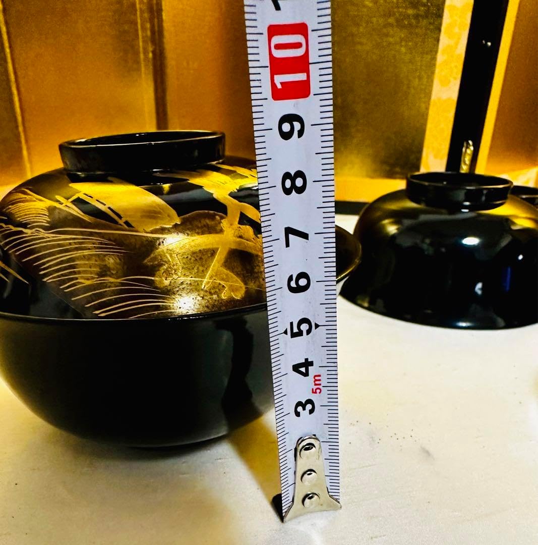 新品5客セット栄斉 木製 蓋付き 吸物椀 煮物椀金彩 糸目筋 沈金 蒔絵漆器お椀 5客セット栄斉 木製 蓋付き 吸物椀 煮物椀金彩 糸目筋 沈金